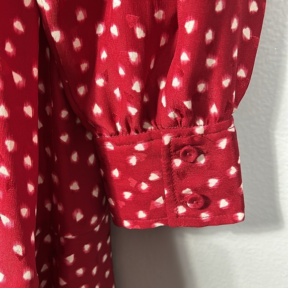 Rebecca Taylor Silk Blurry Heart Red Button Up Dress size 0 - Picture 8 of 17